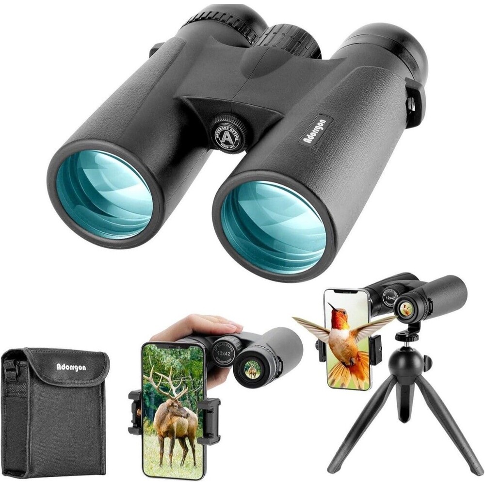 Adasion 12X42 HD Binoculars w/ Tripod- Universal Phone Adapter - High Power